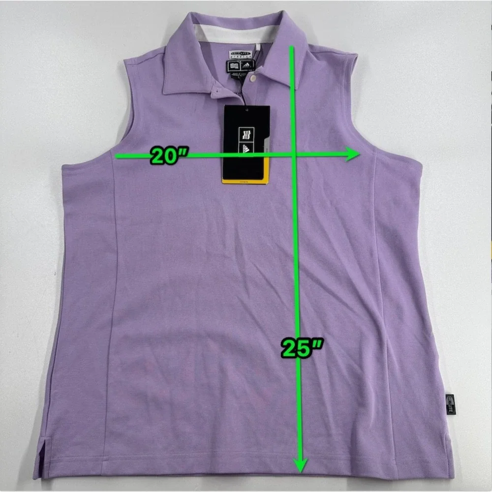 Adidas CLIMALITE WOMENS Lavender Sleeveless Button Close Golf Shirt SIZE L - NWT - Picture 2 of 15
